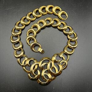 80s gold tone links bib necklace lg statement collar openwork modernist vintage